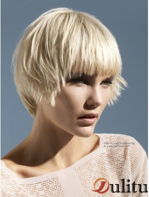 Monofilament Boycuts Short Straight 10  inchPlatinum Blonde Perruques de mode pratiques