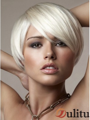 Capless Bobs Perruques de mode en ligne courtes droites 8 pouces platine blonde