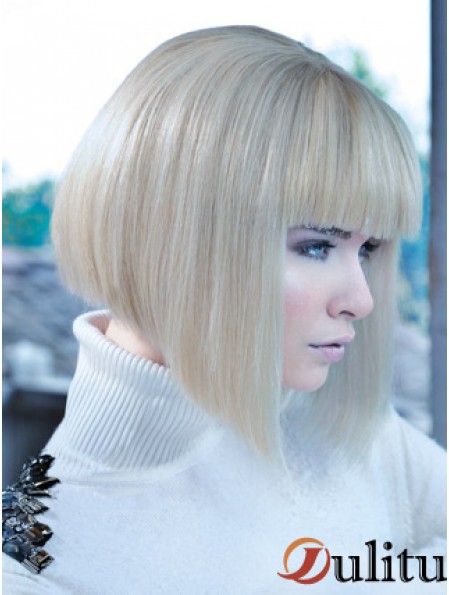 Lace Front Bobs Chin Longueur Droite 12 pouces Platinum Blonde No-Fuss Fashion Perruques