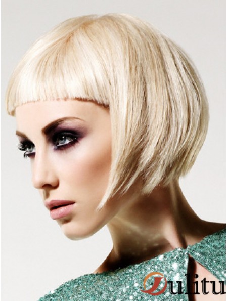Monofilament Bobs courte droite 10  inchPlatinum Blonde Hairstyles Fashion Wigs Perruques de mode