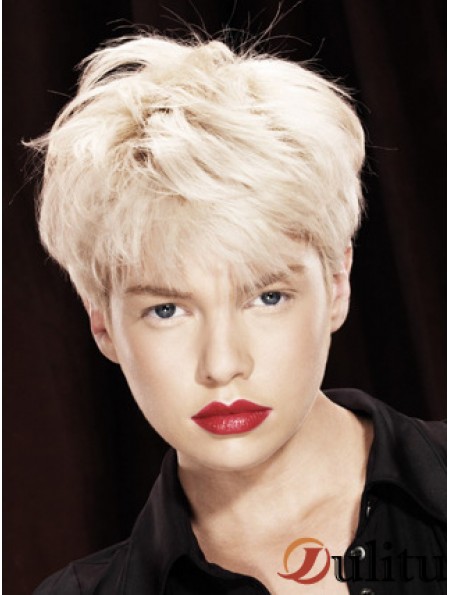 Monofilament Boycuts Short Straight 8 pouces Platinum Blonde Perruques de mode durables
