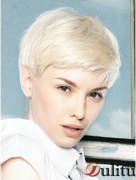 Perruque avant en dentelle Couleur platine Longueur courte Boycuts de style droit