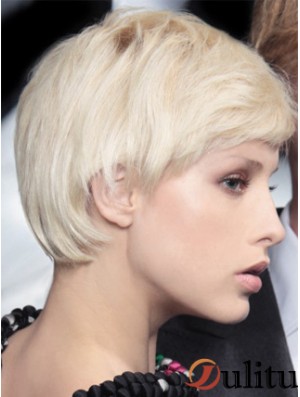 Monofilament Boycuts Short Straight 8  inchPlatinum Blonde Incredible Fashion Perruques