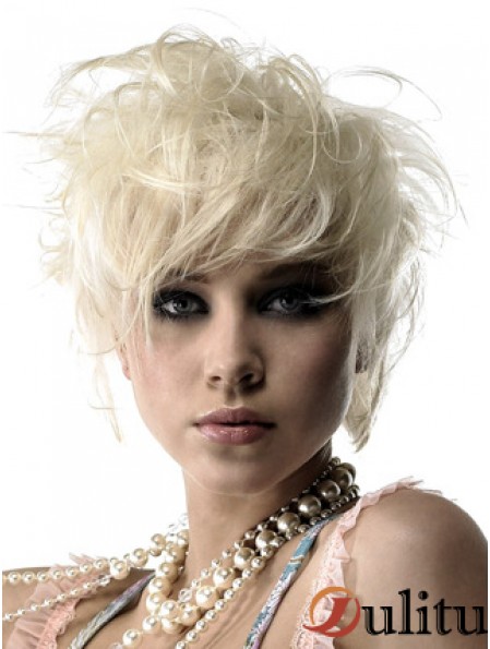 Avant de lacet Boycuts court ondulé 8 pouces platine platine blonde perruques de mode durables