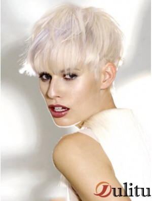 Monofilament Boycuts Short Straight 8 pouces Platinum Blonde Perruques de mode idéales
