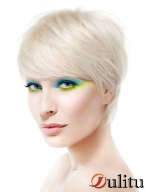 Avant de lacet Boycuts court droit 8 pouces Platinum Blonde perruques de mode douce