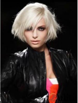 Lace Front Layered Short Straight 12 pouces Platinum Blonde perruques de mode confortables