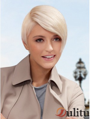 Lace Front Boycuts Court Straight 8  inchPlatinum Blonde Style Fashion Perruques
