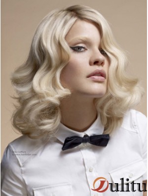 Pleine dentelle sans frange Longueur d'épaule ondulée 14  inchPlatinum Blonde Top Fashion Perruques