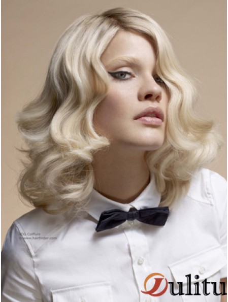 Pleine dentelle sans frange Longueur d'épaule ondulée 14  inchPlatinum Blonde Top Fashion Perruques