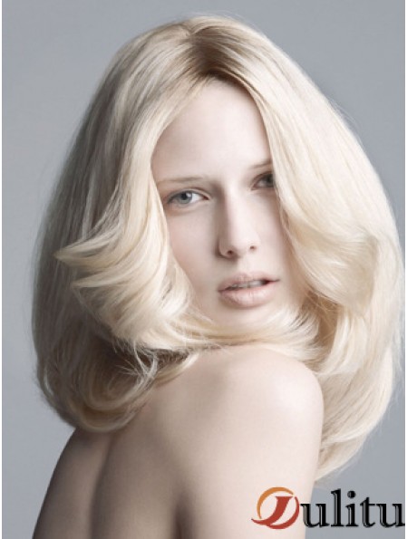 Avant de lacet sans frange Longueur d'épaule Ondulée 14  inchBlonde Platine Perruques New Fashion