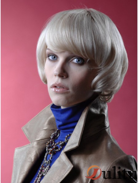 Monofilament Bobs perruques de mode courtes droites 12 pouces platine blonde sans chichi