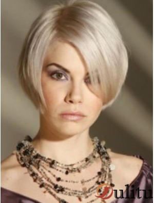 Capless gris court droite 8  inchperruques de mode blonde platine incroyable