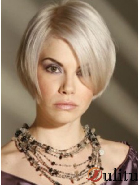 Capless gris court droite 8  inchperruques de mode blonde platine incroyable