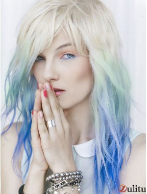 Spécial Coasply Idéal Ombre / 2 Tone Long Ondulé Avec Frange 18 pouces Humain Avant de Lacet Indien Remy Cheveux Perruques