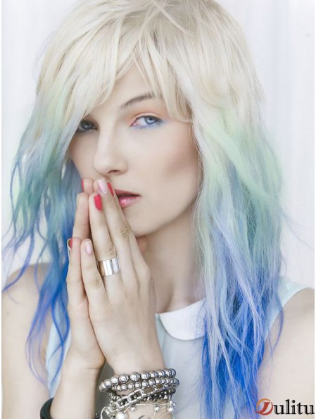Spécial Coasply Idéal Ombre / 2 Tone Long Ondulé Avec Frange 18 pouces Humain Avant de Lacet Indien Remy Cheveux Perruques