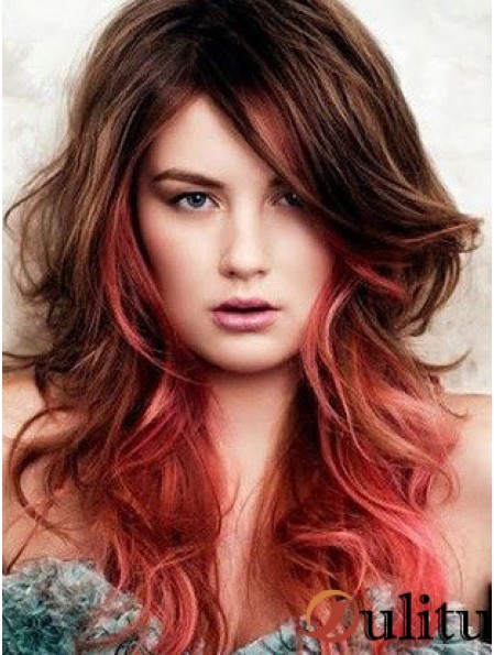 Great Ombre / 2 Tone Long Wavy With Bangs 22  inchHuman Lace Wigs