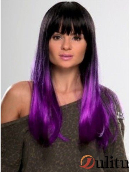 Sassy Ombre / 2 tons longue ligne droite avec frange 22  inchperruques de dentelle humaine