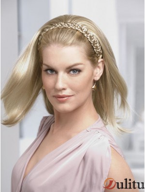 Longueur d'épaule droite blonde idéale demi-perruques synthétiques