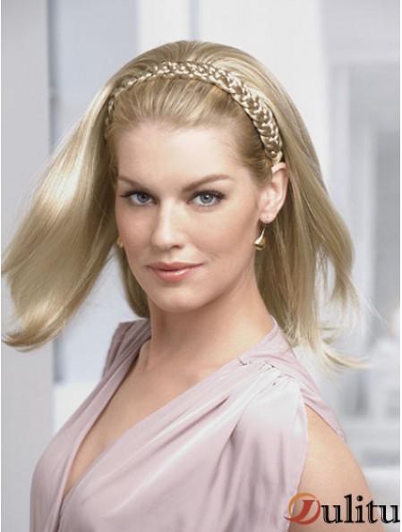 Longueur d'épaule droite blonde idéale demi-perruques synthétiques