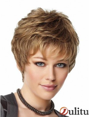 Perruques blondes Boycuts Longueur recadrée Capless Synthétique Style ondulé