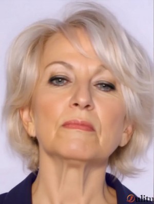 Pas Cher Gris Perruques Remy Humain Gris Coupe Ondulée Style Courte Longueur