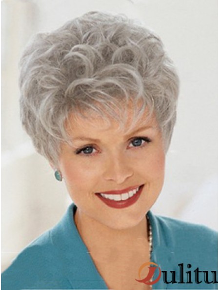 Perruques Remises Avec Style Gris Ondulé Coupe Capless Courte Longueur