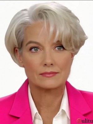 perruque blanche courte en cheveux humains pour femmes âgées