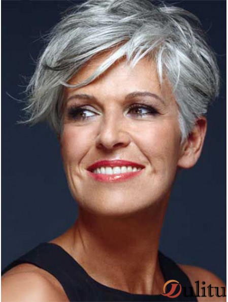 Perruques au Royaume-Uni avec coupe courte sans coupe droite de style gris