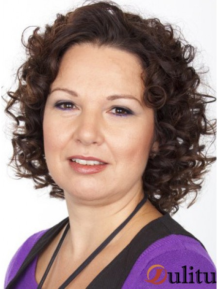 Sassy Brown Short Curly Without Bangs 12 pouces Perruques de cheveux humains