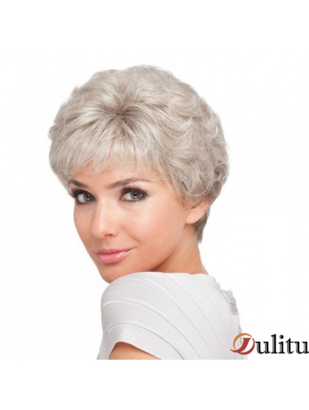 Style de cheveux courts pour les femmes âgées avec une coupe grise sans capuchon synthétique