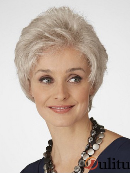 Perruques avant en dentelle avec une longueur courte de style ondulé synthétique coupe grise