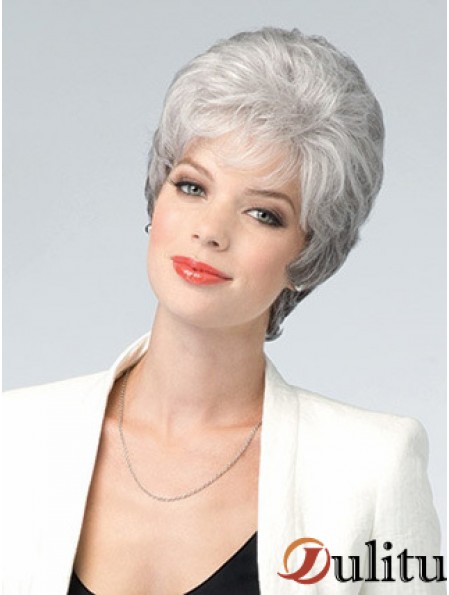 Perruque Avant De Lacet Gris Coupe Ondulée Style Courte Longueur Avec Remy
