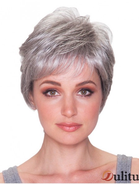 Gris perruques de cheveux gris coupe courte longueur style droit