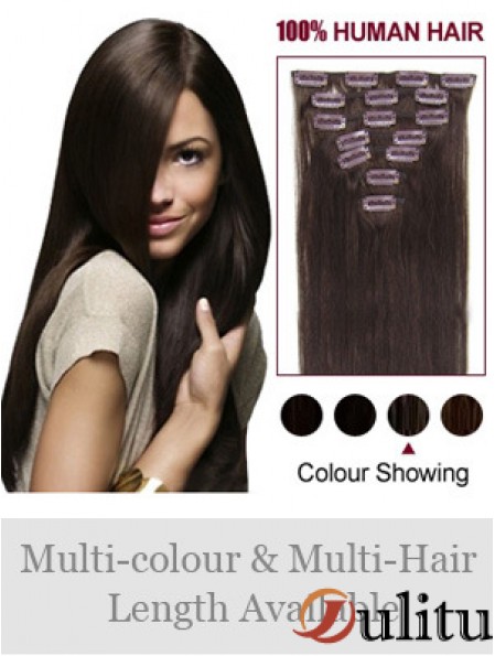 Clip dans les extensions de cheveux humains pleine tête de couleur brune de style droit