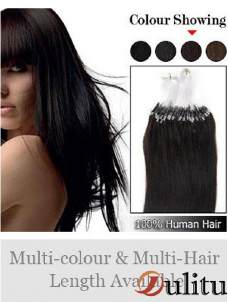 Belles extensions de cheveux d'anneau de boucle micro droite noire