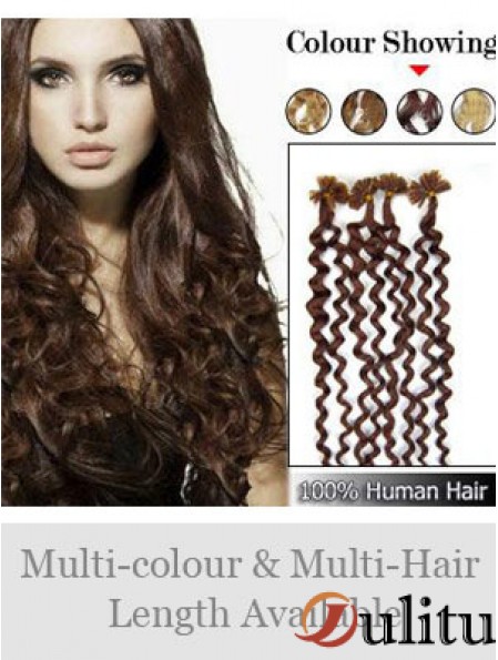 Auburn Curly Durable Nail / U Tip Hair Extensions