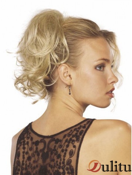 Clip pas cher en postiches avec style ondulé de couleur blonde synthétique