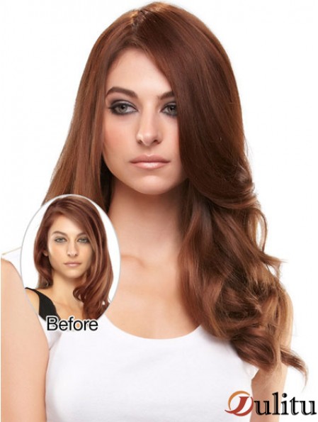 Sassy Auburn Wavy Remy Clip de cheveux humains en postiches